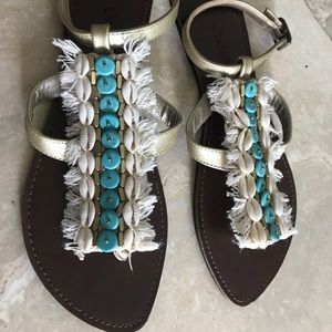 OndadeMar gold leather boho sandals with details